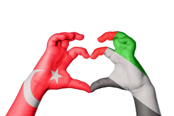 Turquie Émirats Arabes Unis Coeur Geste Main Faisant Coeur Sentier — Photo