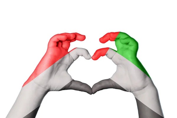 Yemen United Arab Emirates Heart Hand Gesture Making Heart Clipping — Stock Photo, Image