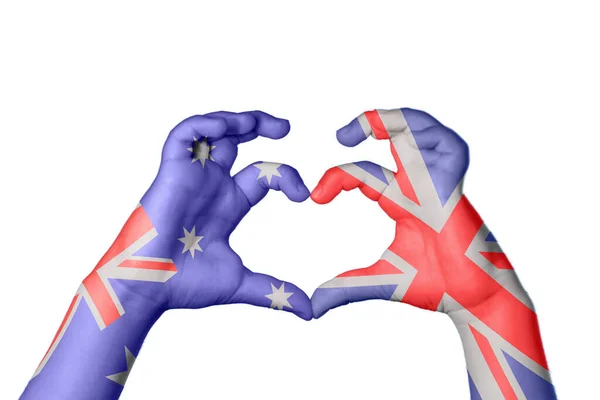 Ausztrália Egyesült Királyság Heart Hand Gesture Making Heart Clipping Path — Stock Fotó