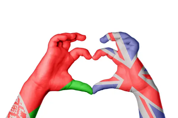 Belarus Reino Unido Coração Gesto Mão Fazendo Coração Clipping Path — Fotografia de Stock
