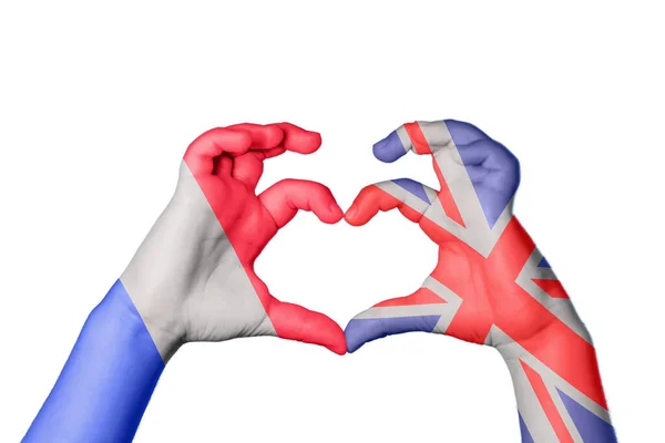 França Reino Unido Coração Gesto Mão Fazendo Coração Clipping Path — Fotografia de Stock