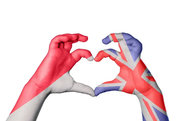 Індонезія Велика Британія Серце Жест Руки Робить Серце Відсікаючий Контур — стокове фото