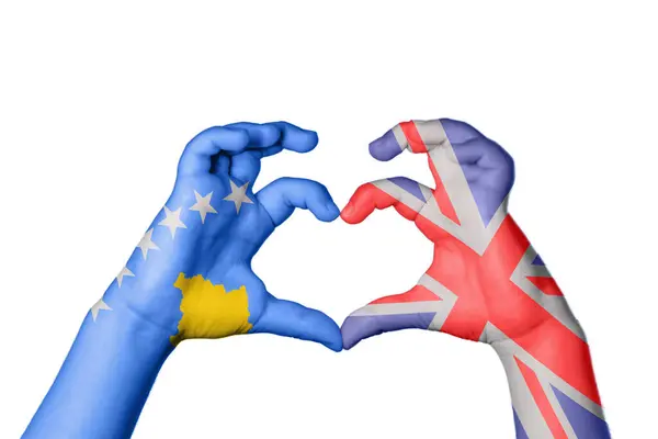 Koszovó Egyesült Királyság Heart Hand Gesture Making Heart Clipping Path — Stock Fotó