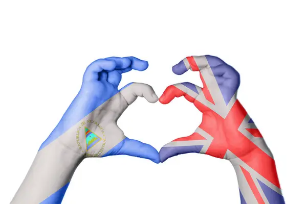 Nikaragua Velká Británie Heart Hand Gesture Making Heart Clipping Path — Stock fotografie