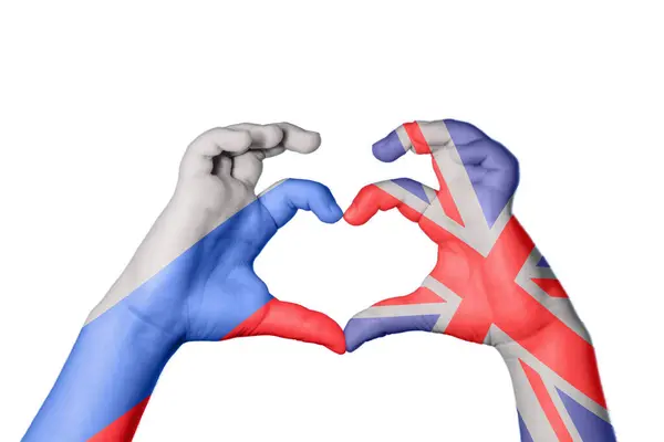 Rússia Reino Unido Coração Gesto Mão Fazendo Coração Clipping Path — Fotografia de Stock