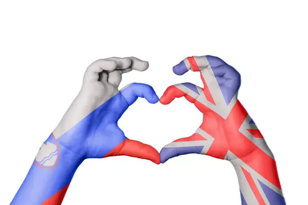 Slovenia United Kingdom Heart Hand Gesture Making Heart Clipping Path — Stock Photo, Image