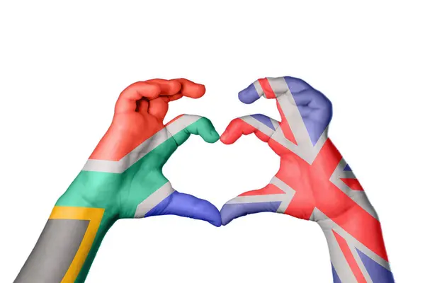 South Africa United Kingdom Heart Hand Gesture Making Heart Clipping — Stock Photo, Image