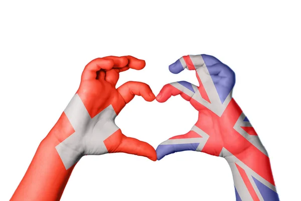 Suíça Reino Unido Coração Gesto Mão Fazendo Coração Clipping Path — Fotografia de Stock
