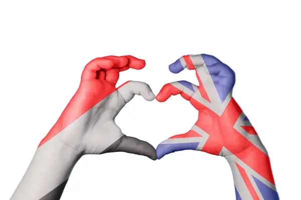Ємен Велика Британія Серце Жест Руки Робить Серце Відсікаючий Контур — стокове фото