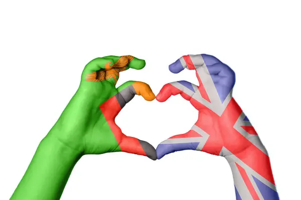 Замбія Великобританія Серце Жест Руки Робить Серце Відсікаючий Контур — стокове фото