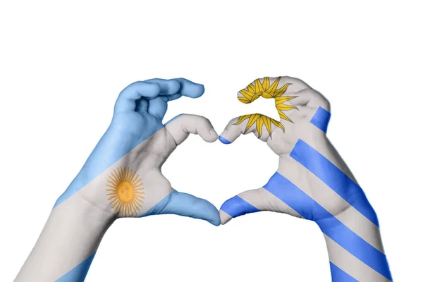 Argentína Uruguay Szív Kéz Gesztus Készítés Szív Nyírás — Stock Fotó