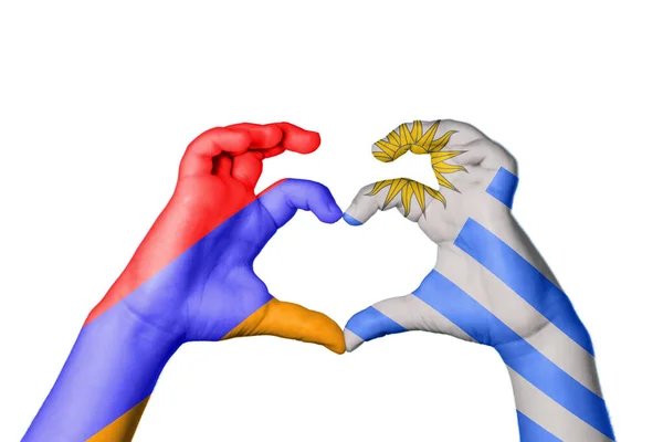 Armenia Uruguay Heart Hand Gesture Making Heart Clipping Path — Stock Photo, Image