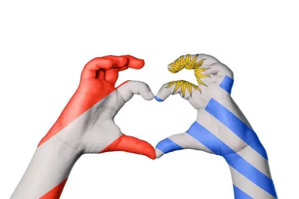 Австрія Уругвай Серце Жест Рук Робить Серце Відсічний Контур — стокове фото
