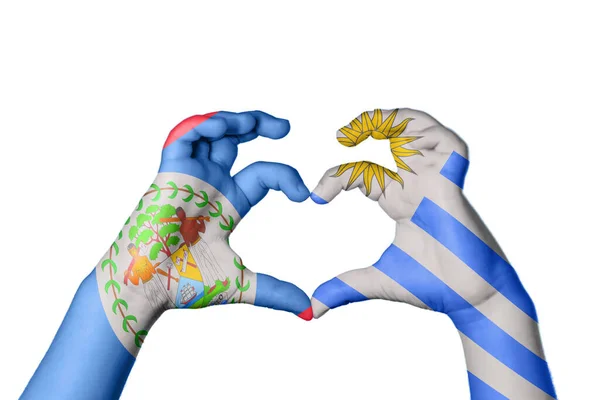 Белиз Уругвай Сердце Жест Руки Делает Сердце Обрезка Пути — стоковое фото