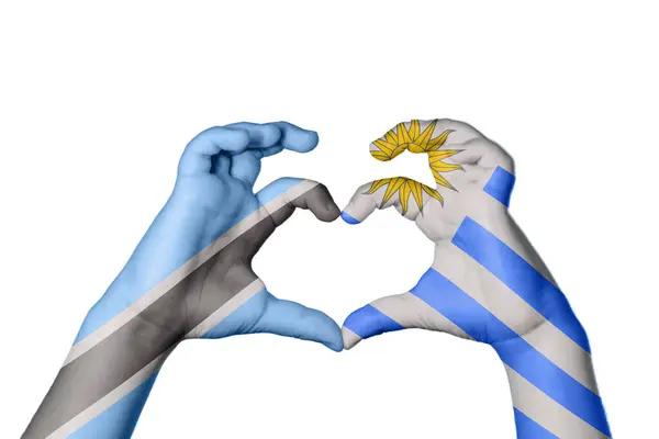 Botswana Uruguay Coeur Geste Main Faisant Coeur Sentier Coupe — Photo