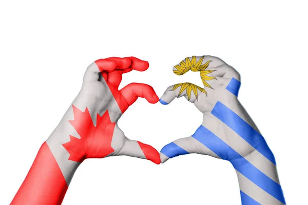 Канада Уругвай Серце Жест Рук Робить Серце Відсічний Контур — стокове фото