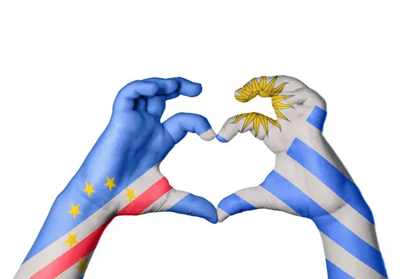 Кабо Верде Уругвай Серце Жест Рук Робить Серце Відсікаючи Шлях — стокове фото