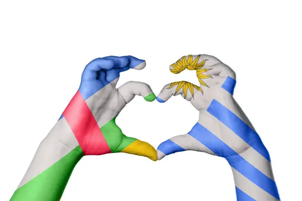 Central African Republic Uruguay Heart Hand Gesture Making Heart Clipping — Stock Photo, Image