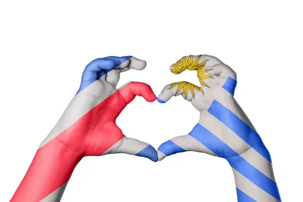 Costa Rica Uruguay Szív Kéz Gesztus Készítés Szív Nyírás — Stock Fotó
