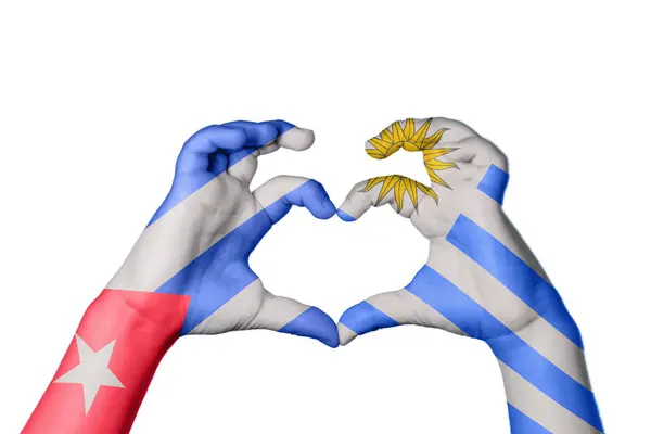 Cuba Uruguay Heart Hand Gesture Making Heart Clipping Path — Stock Photo, Image