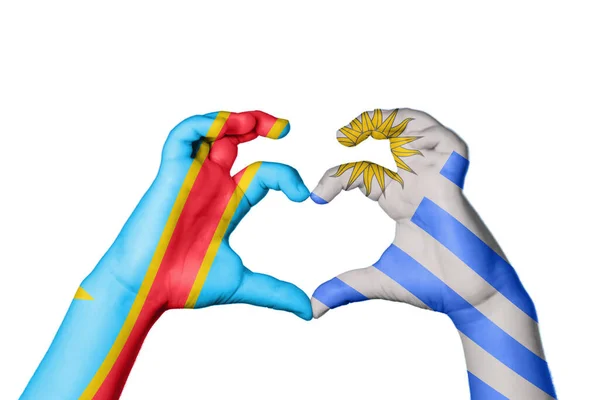 Democratic Republic Congo Uruguay Heart Hand Gesture Making Heart Clipping — Stock Photo, Image
