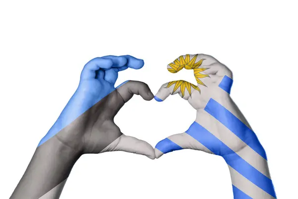Estonia Uruguay Heart Hand Gesture Making Heart Clipping Path — Stock Photo, Image