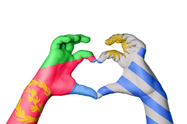 Eritrea Uruguay Heart Hand Gesture Making Heart Clipping Path — Stock Photo, Image