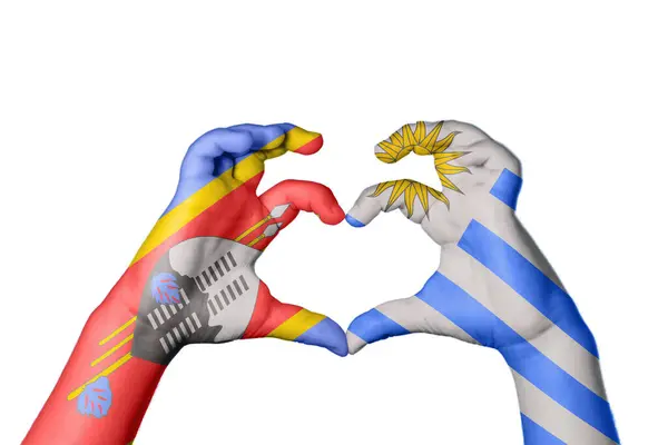 Eswatini Uruguay Heart Hand Gesture Making Heart Clipping Path — Stock Photo, Image