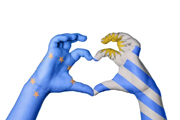 Serce Unii Europejskiej Urugwaj Gest Ręczny Ścieżka Klipu — Zdjęcie stockowe