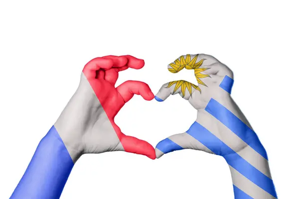 Франция Уругвай Сердце Жест Делающий Сердце Перерезание Пути — стоковое фото