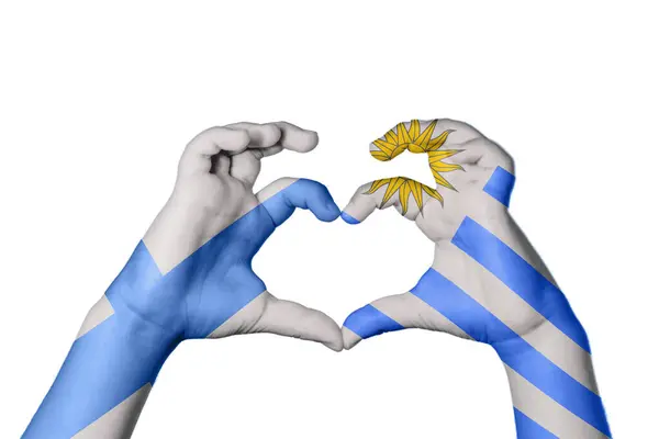 Финляндия Уругвайское Сердце Жест Рукой Делает Сердце Клиппинг Путь — стоковое фото