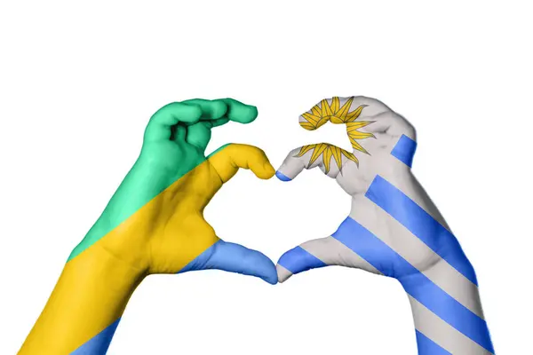 Gabon Uruguay Heart Hand Gesture Making Heart Clipping Path — Stock Photo, Image
