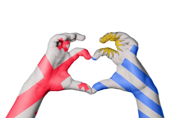 Грузія Уругвай Серце Жест Рук Робить Серце Відсікаючи Шлях — стокове фото