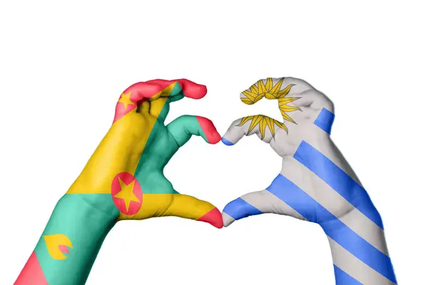Grenada Uruguay Heart Hand Gesture Making Heart Clipping Path — Stock Photo, Image