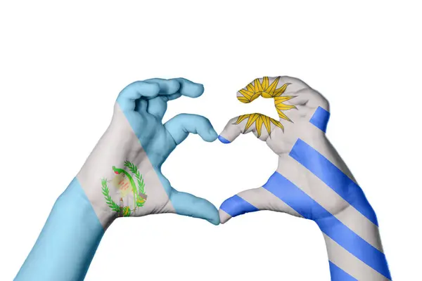 Γουατεμάλα Ουρουγουάη Καρδιά Χέρι Χειρονομία Κάνοντας Καρδιά Ψαλίδισμα Μονοπάτι — Φωτογραφία Αρχείου