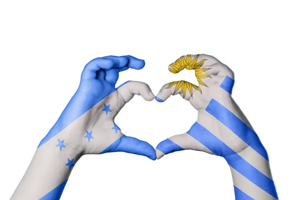 Ονδούρα Ουρουγουάη Καρδιά Χειρονομία Χέρι Κάνει Καρδιά Ψαλίδισμα Διαδρομή — Φωτογραφία Αρχείου