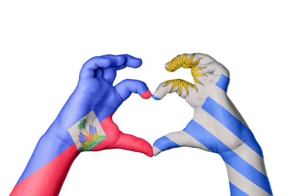 Haiti Uruguay Heart Hand Gesture Making Heart Clipping Path — Stock Photo, Image