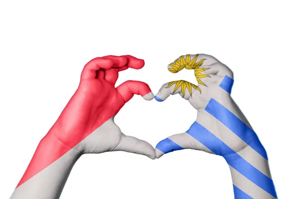 Indonesië Uruguay Hart Handgebaar Maken Hart Knippad — Stockfoto
