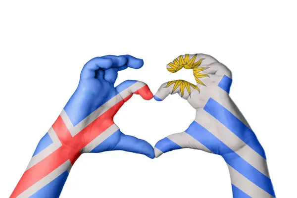 Ισλανδία Ουρουγουάη Καρδιά Χέρι Χειρονομία Κάνοντας Καρδιά Ψαλίδισμα Διαδρομή — Φωτογραφία Αρχείου
