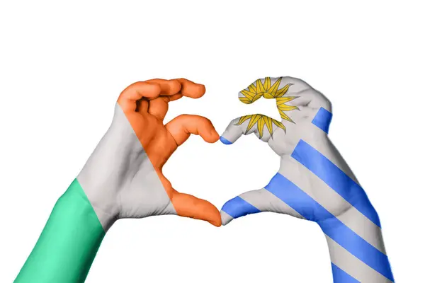 Ireland Uruguay Heart Hand Gesture Making Heart Clipping Path — Stock Photo, Image