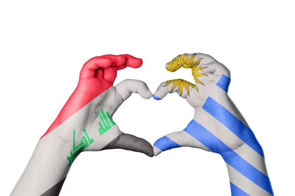 Iraq Uruguay Heart Hand Gesture Making Heart Clipping Path — Stock Photo, Image