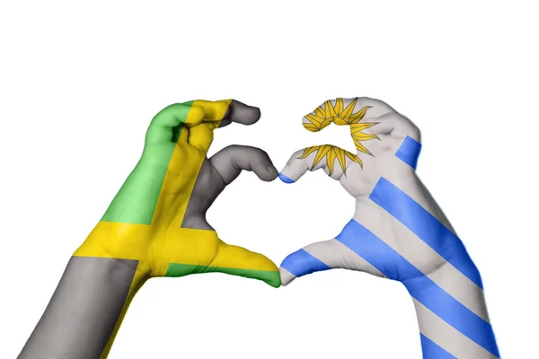 Jamaica Uruguay Heart Hand Gesture Making Heart Clipping Path — Stock Photo, Image