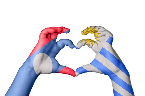 Laos Uruguay Heart Hand Gesture Making Heart Clipping Path — Stock Photo, Image