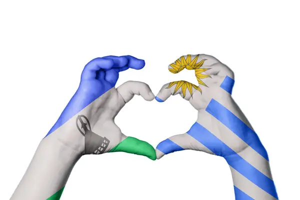Lesotho Uruguay Herz Hand Macht Herz Clipping Path — Stockfoto