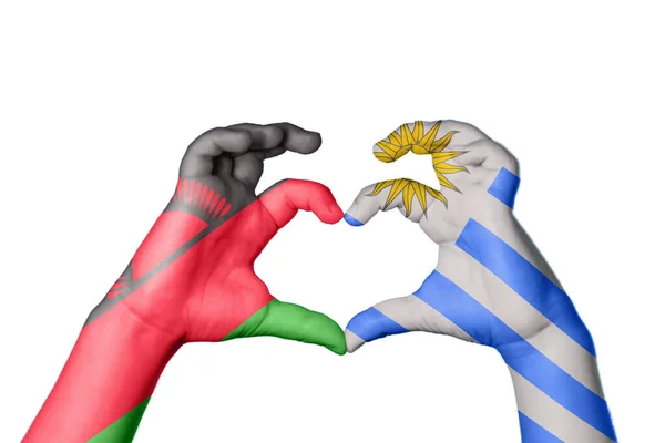 Malawi Uruguay Heart Hand Gesture Making Heart Clipping Path — Stock Photo, Image