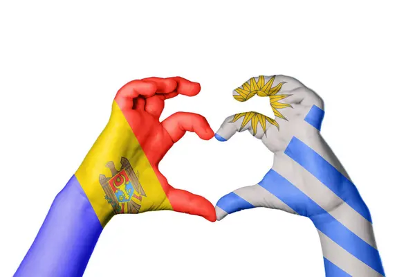 Moldova Uruguay Heart Hand Gesture Making Heart Clipping Path — Stock Photo, Image