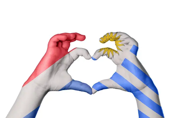 Ολλανδία Ουρουγουάη Καρδιά Χέρι Χειρονομία Κάνοντας Καρδιά Ψαλίδισμα Διαδρομή — Φωτογραφία Αρχείου