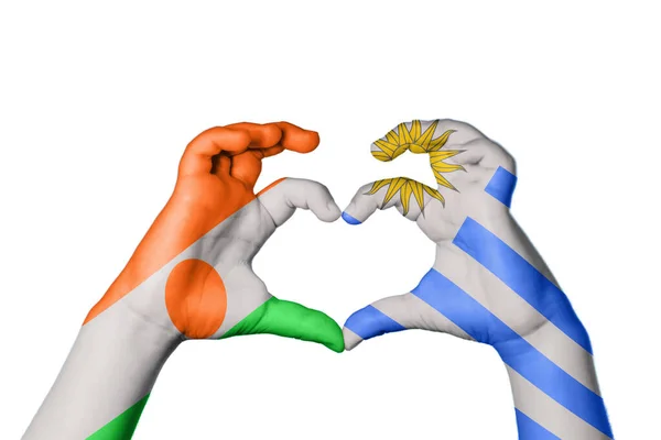 Niger Uruguay Heart Ruční Gesto Srdce Střihací Stezka — Stock fotografie