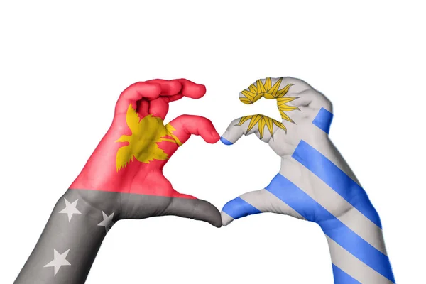 Папуа Нова Гвінея Уругвай Серце Жест Рук Робить Серце Відсікаючи — стокове фото