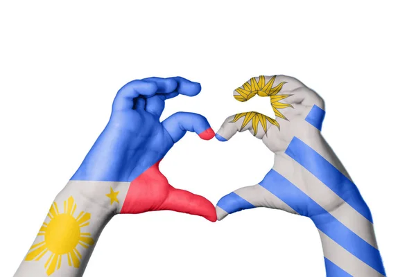 Filippinerna Uruguay Heart Hand Gest Att Göra Hjärta Klippning Vägen — Stockfoto